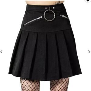 Killstar No Lip Wrinkle Black Pleated Skirt with Zipper Details Small